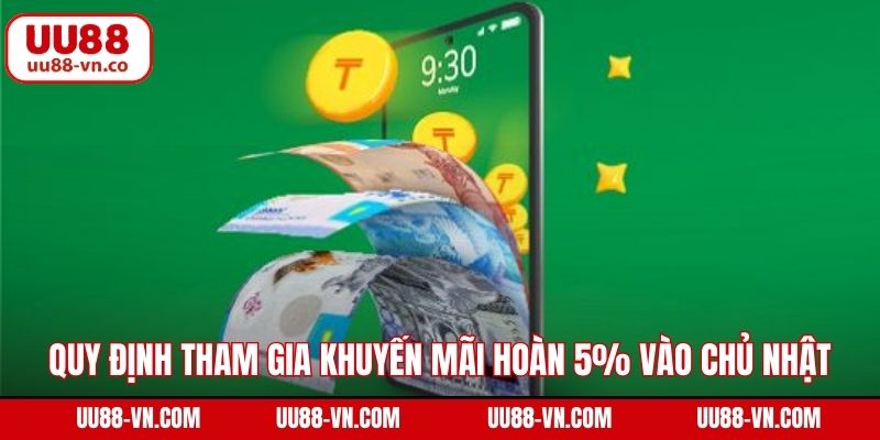 Quy định tham gia khuyến mãi hoàn 5% vào chủ nhật